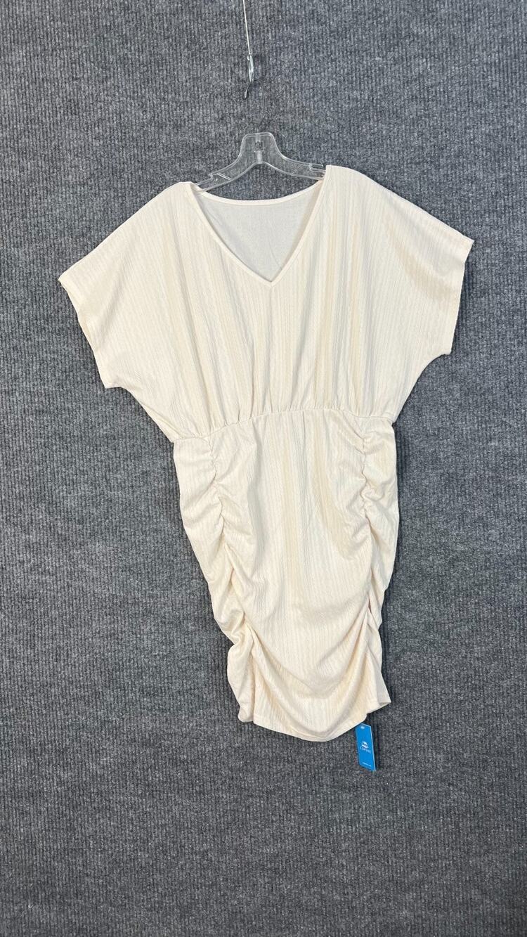 Cupshe Mini Dress Womens XL Cream Ruched V Neck Bodycon Textured Vacation